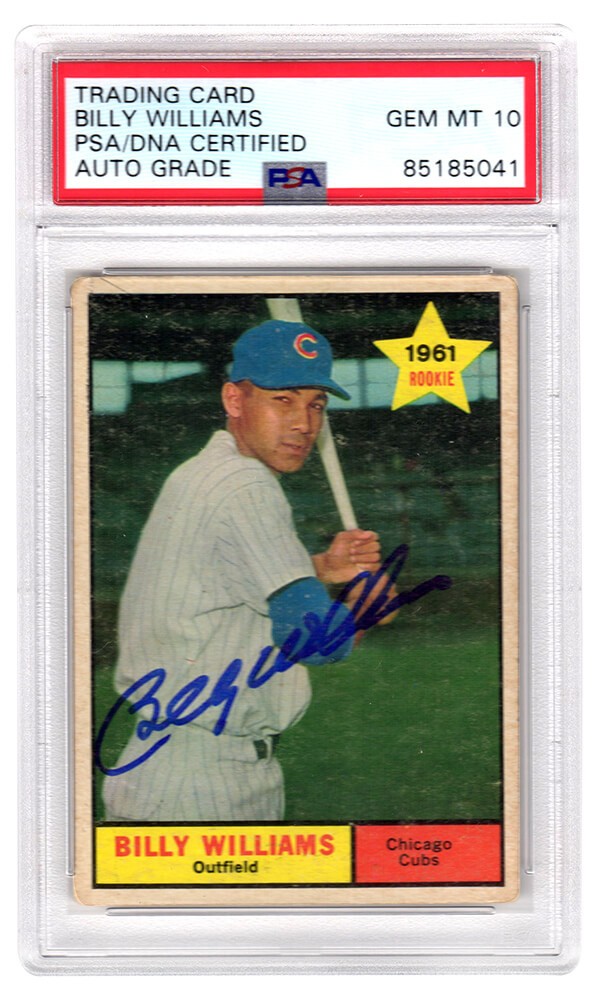Billy Williams Signed Cubs 1961 Topps Baseball Rookie Card #141 (PSA / Auto 10)