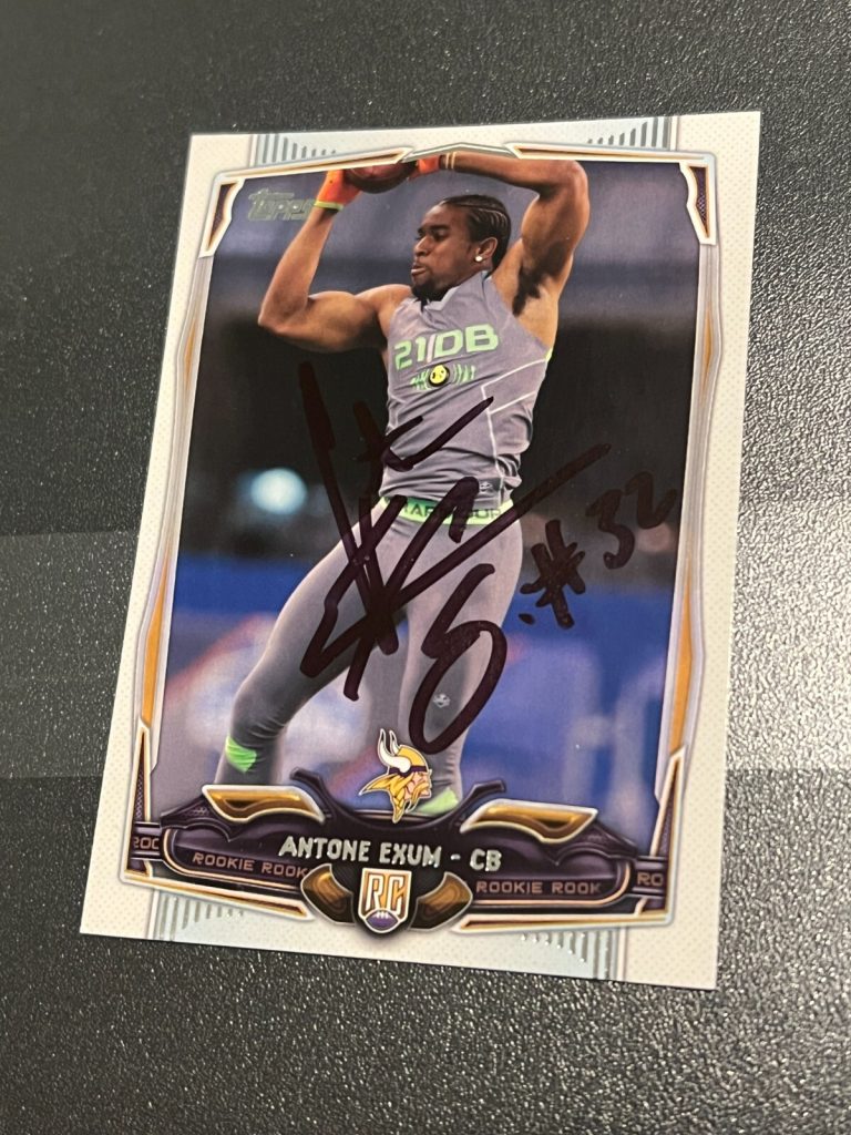 SIGNED FOOTBALL CARD 2014 TOPPS MINNESOTA VIKINGS #420 ANTONE EXUM RC VT
