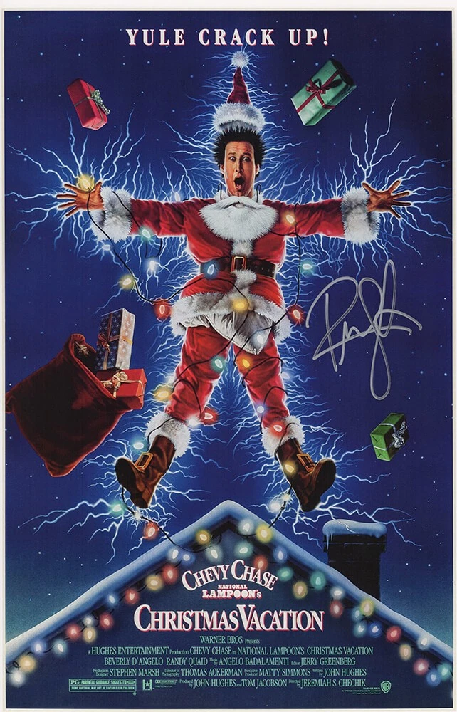 Randy Quaid Signed Christmas Vacation 11×17 Movie Poster -(SCHWARTZ COA)