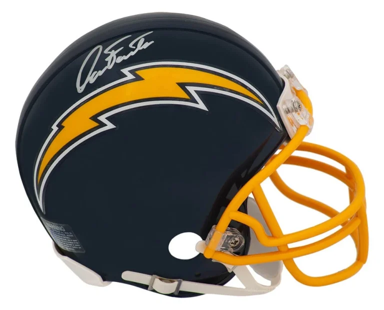 DAN FOUTS Signed Chargers Navy T/B Riddell Replica Mini Helmet - SCHWARTZ