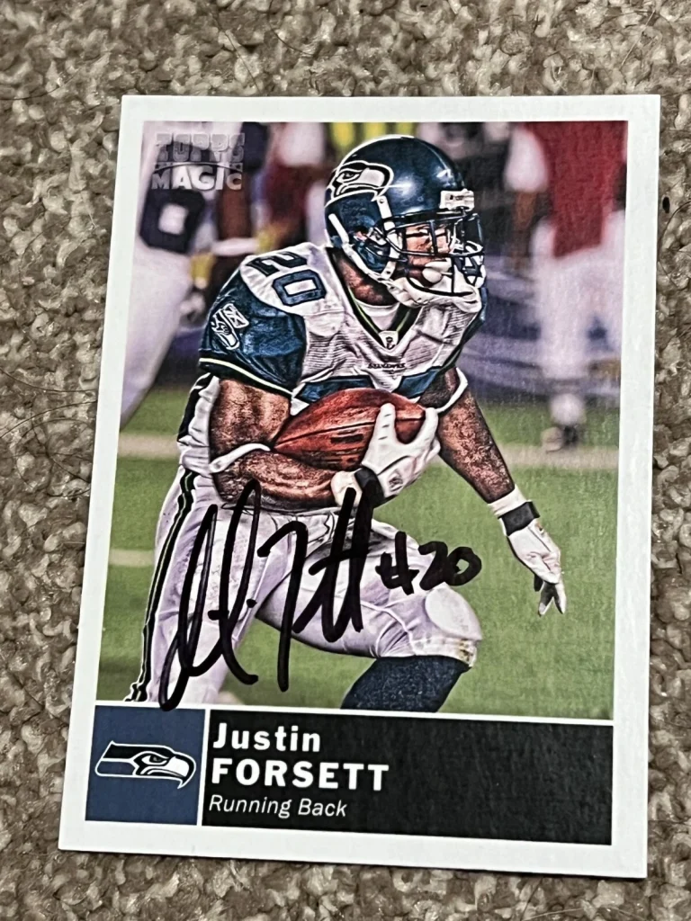 SIGNED FOOTBALL CARD 2010 TOPPS MAGIC JUSTIN FORSETT SEATTLE SEAHAWKS #149