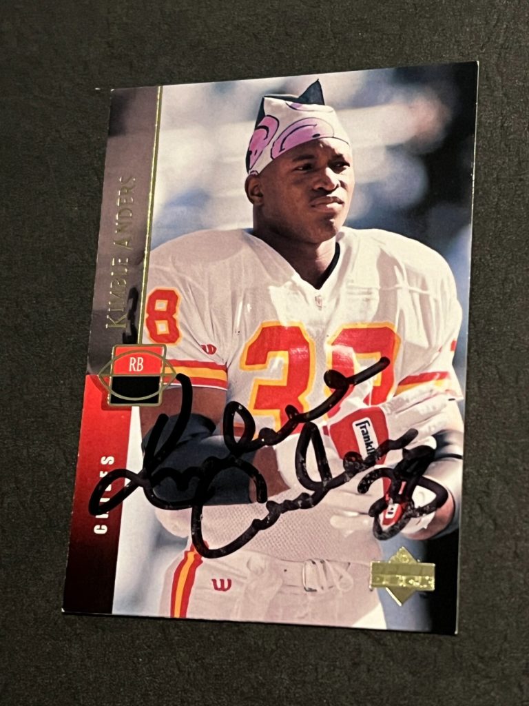 SIGNED FOOTBALL CARD AUTO KANSAS CITY CHIEFS  KIMBLE ANDERS #223 1994 UPPER DECK