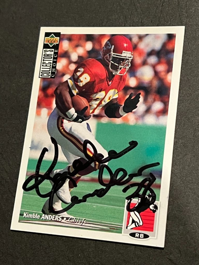 SIGNED FOOTBALL CARD AUTO KANSAS CITY CHIEFS  KIMBLE ANDERS #321 1994 UD CC