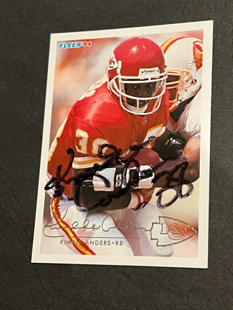 SIGNED FOOTBALL CARD AUTO KANSAS CITY CHIEFS  KIMBLE ANDERS 1994 FLEER #217