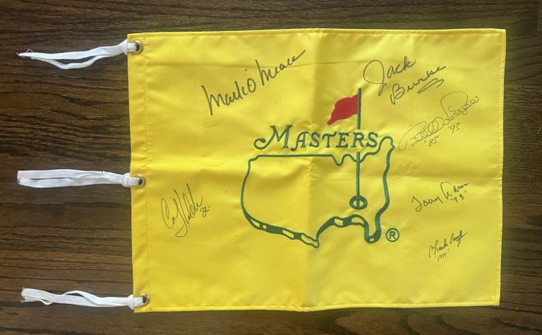 6x MULTI SIGNED MASTERS GOLF FLAG UNDATED AUTO BURKE LANGER AARON COODY STADLER