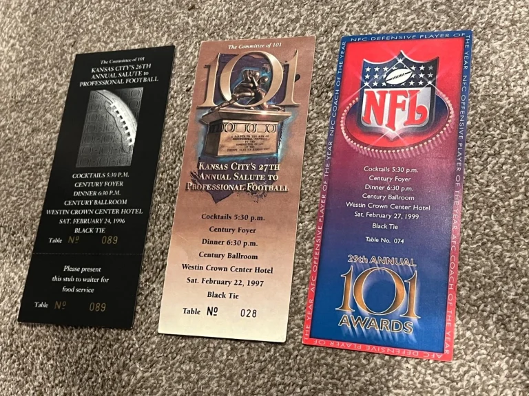 (3) Lot of Kansas City Chiefs 101 Committee FOOTBALL NFL Awards Tickets