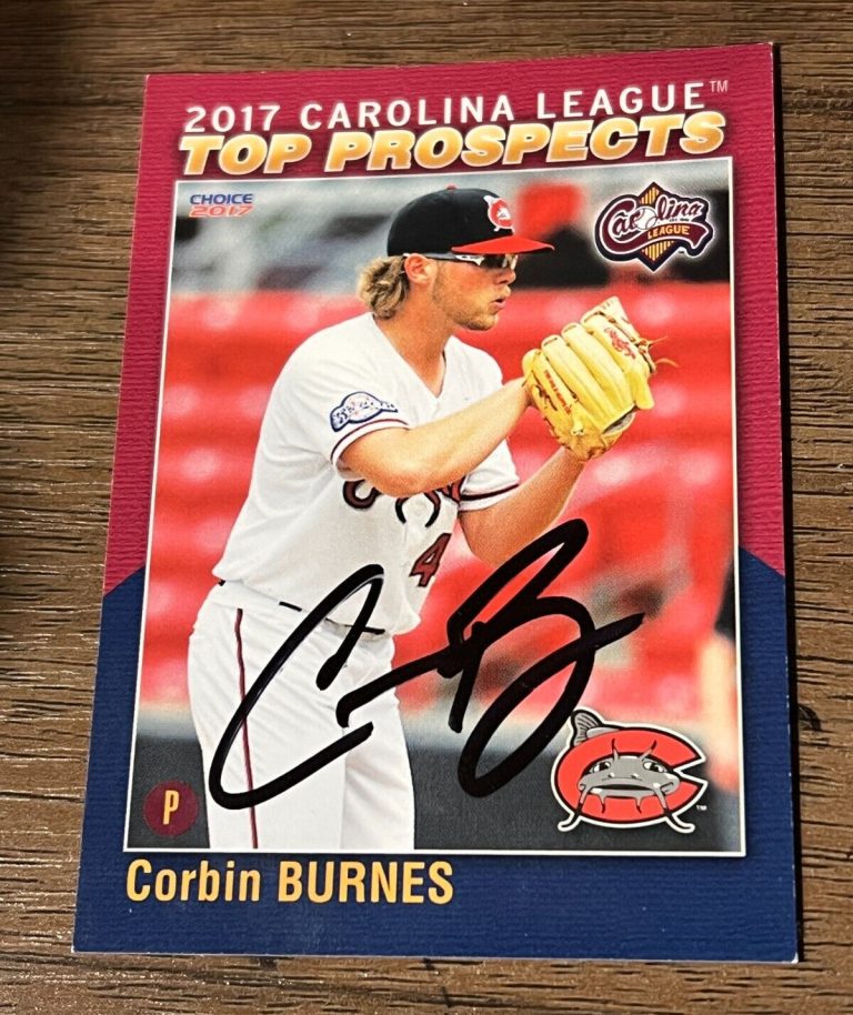 SIGNED BASEBALL CARD AUTO 2017 CORBIN BURNES RC CHOICE MILB CAROLINA LEAGUE TP