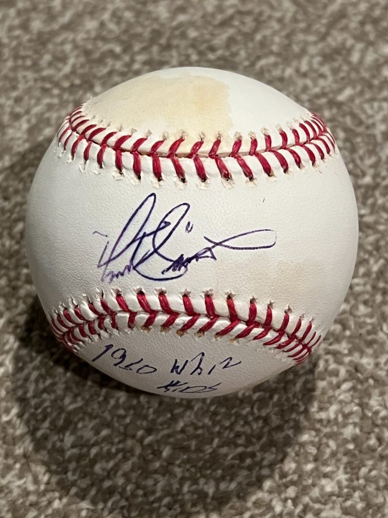 CURT SIMMONS SIGNED BASEBALL AUTO PHILLIES 1950 WHIZ KIDS INSC.