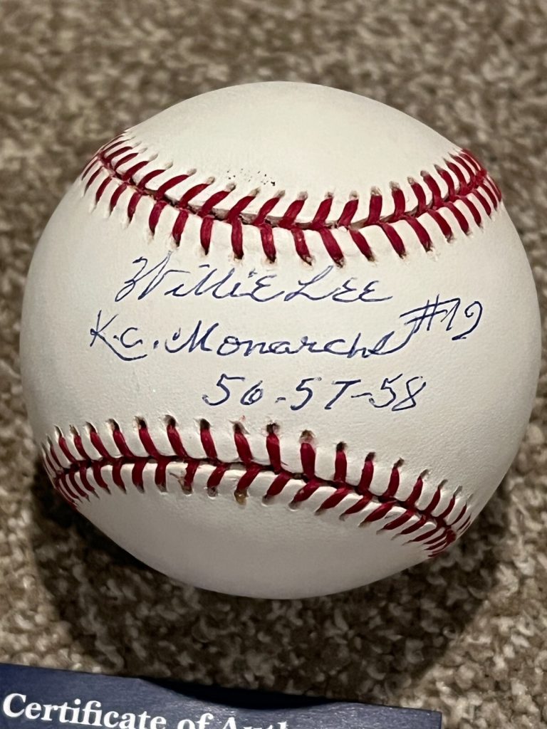 WILLIE LEE SIGNED BASEBALL AUTO NEGRO LEAGUE KANSAS CITY MONARCHS INSC. PSA COA