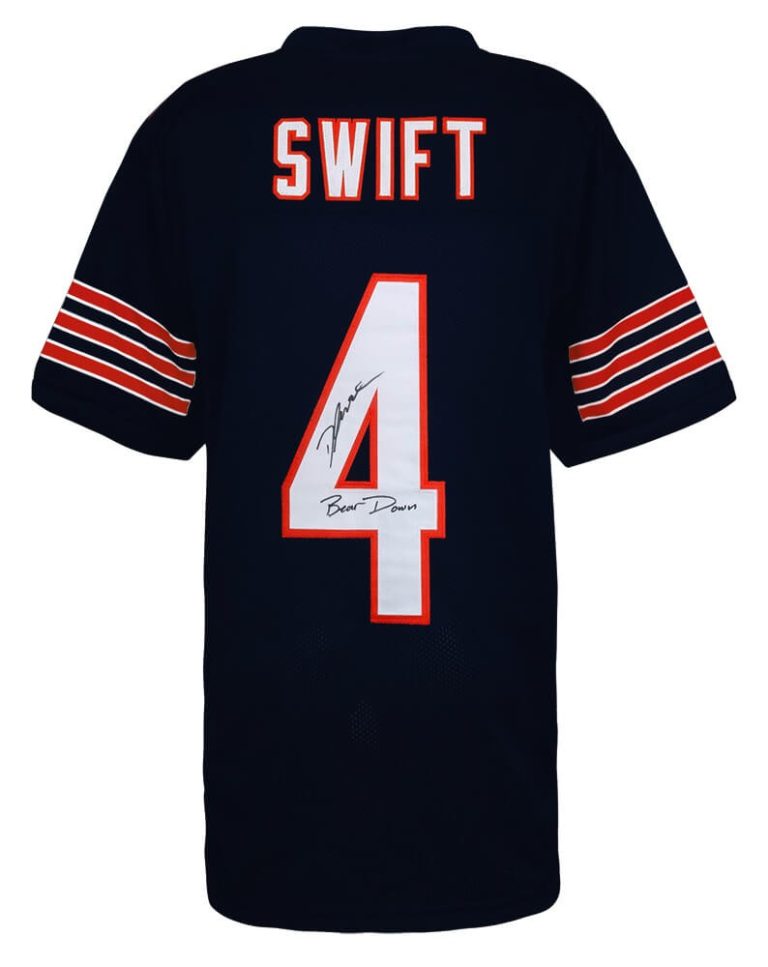 D'Andre Swift Signed Navy Custom Football Jersey w/Bear Down - (SCHWARTZ COA)