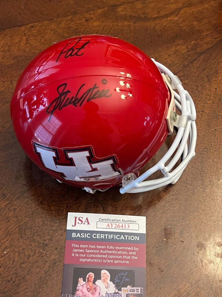 PAT STUDSTILL SIGNED FOOTBALL MINI HELMET AUTO HOUSTON COUGARS JSA COA