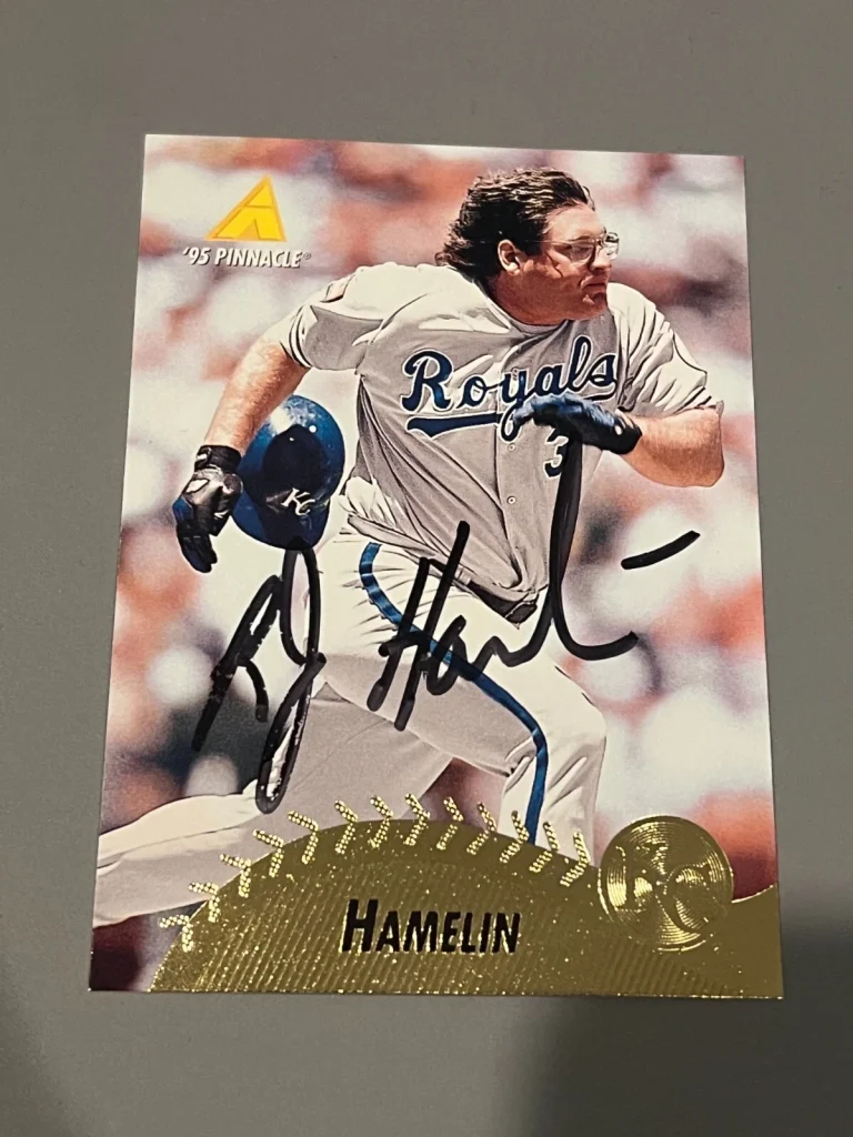 SIGNED BASEBALL CARD AUTO BOB HAMELIN KANSAS CITY ROYALS 1995 PINNACLE #22
