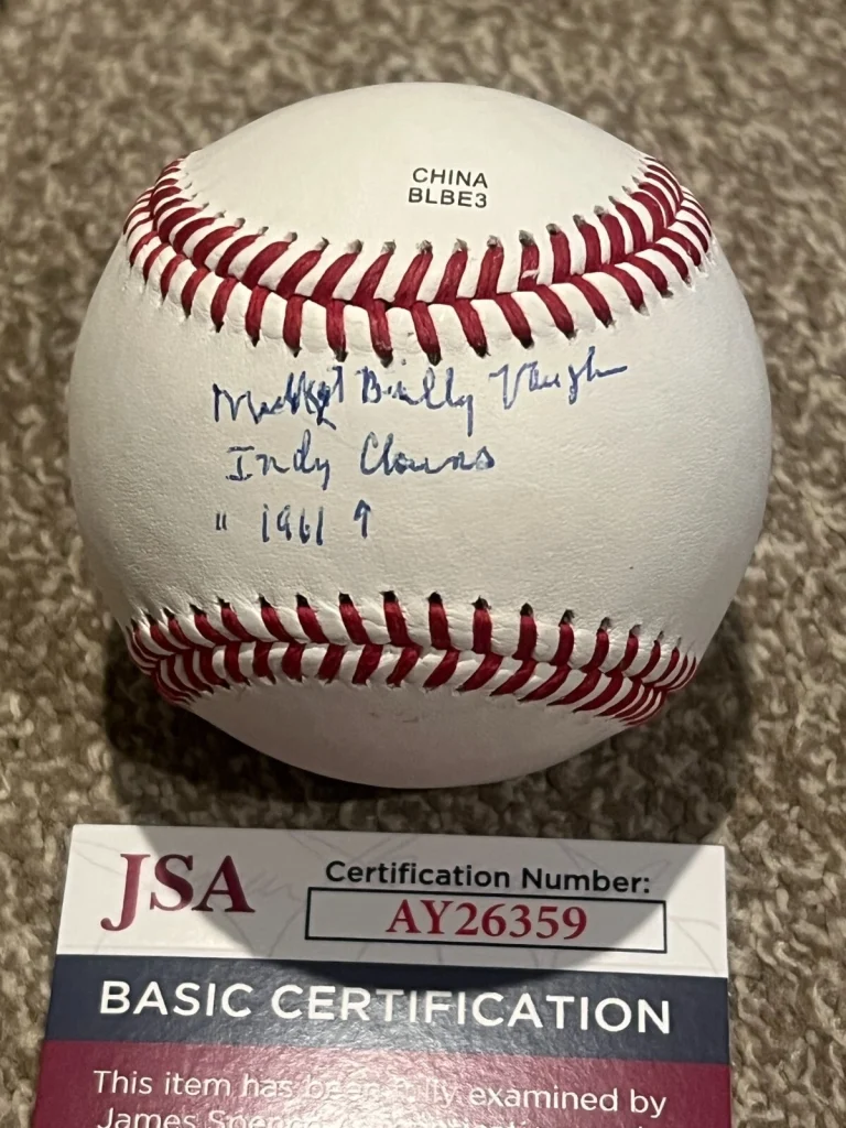 MIDGET BILLY VAUGHN SIGNED BASEBALL AUTO NEGRO LEAGUE CLOWNS JSA COA