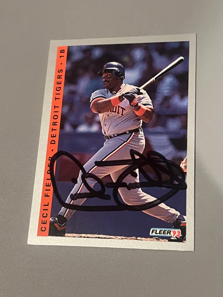 SIGNED BASEBALL CARD AUTO CECIL FIELDER DETROIT TIGERS 1993 FLEER #227