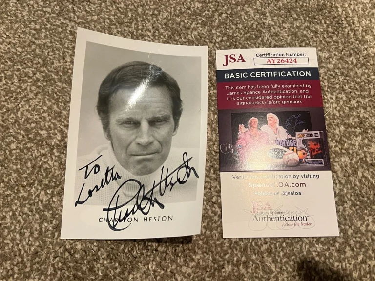 CHARLTON HESTON SIGNED PICTURE AUTO MOVIE ACTOR JSA COA D. 2008