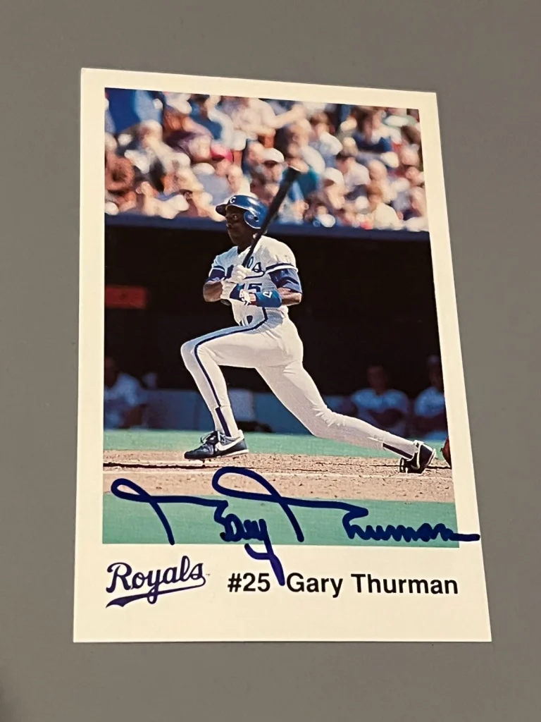 SIGNED BASEBALL CARD AUTO GARY THURMAN KANSAS CITY ROYALS SGA POLICE POSTCARD