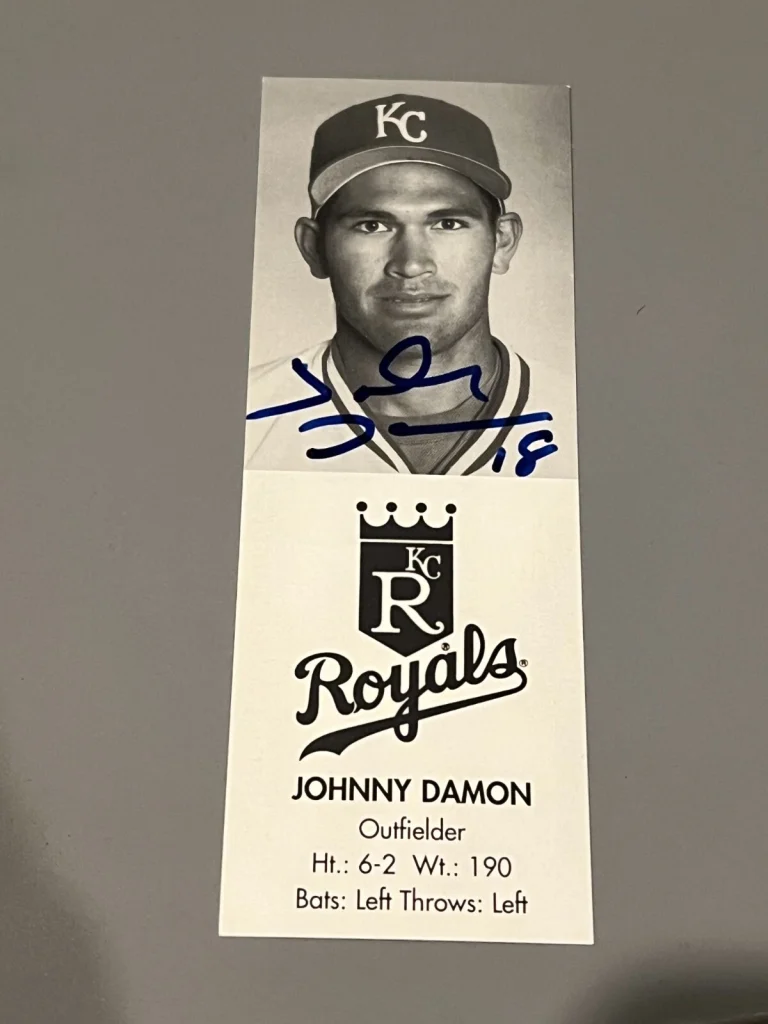 SIGNED BASEBALL SCHEDULE OVERSIZE CARD AUTO KANSAS CITY ROYALS SGA JOHNNY DAMON