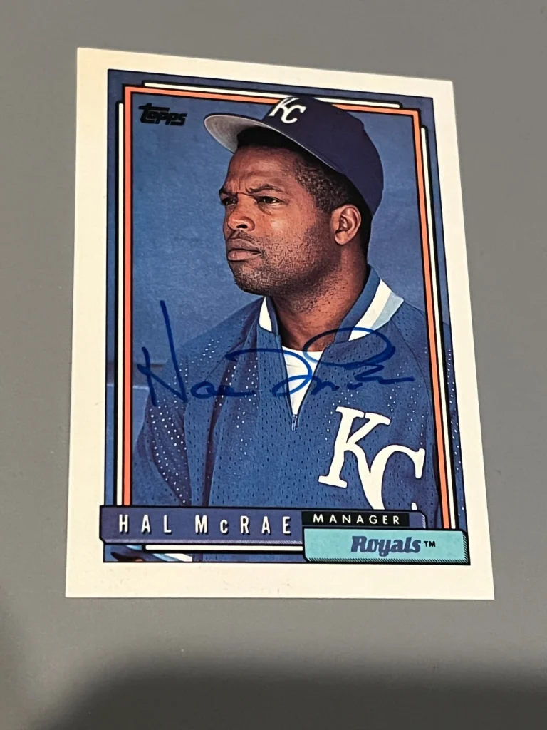 SIGNED BASEBALL CARD AUTO KANSAS CITY ROYALS HAL McRAE 1992 TOPPS #519