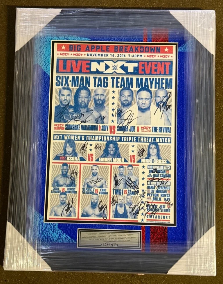 2016 WWE NXT Big Apple Breakdown Multi Signed Framed Event Card Poster Photo JSA