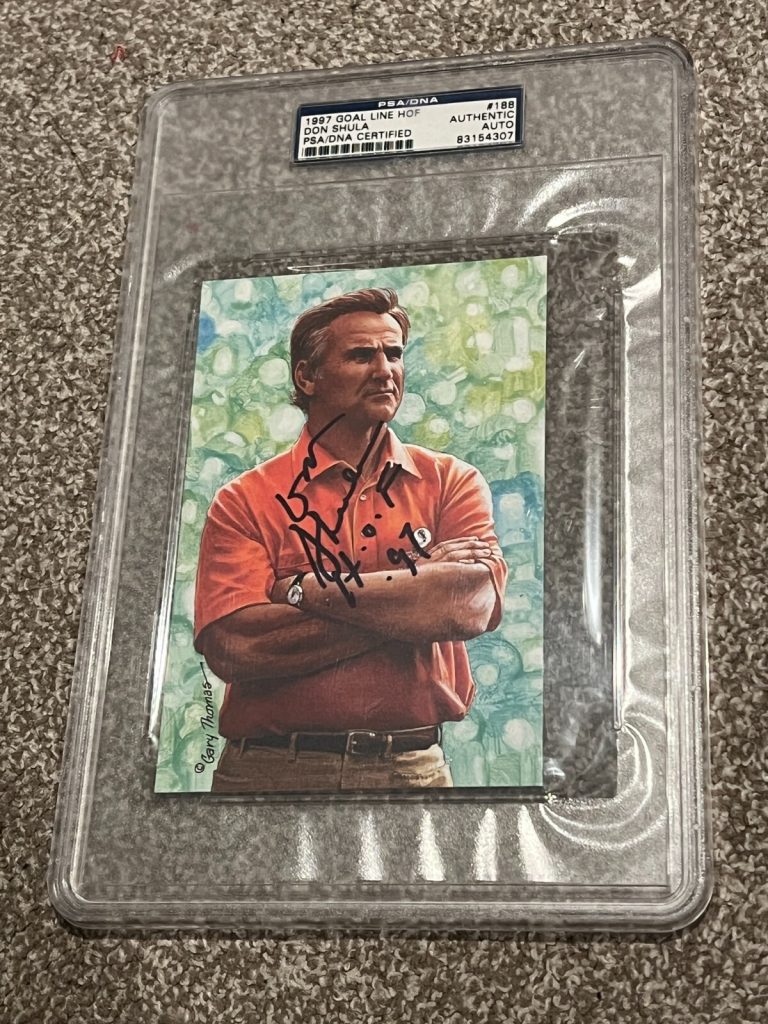 Don Shula AUTO SIGNED GOAL LINE ART POST CARD GLAC MIAMI DOLPHINS HOF PSA/DNA