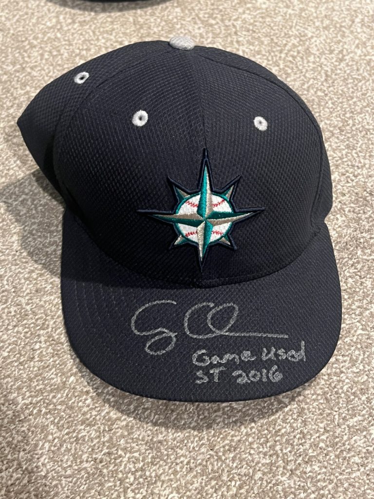 SIGNED GAME USED BASEBALL HAT WORN AUTO CASEY COLEMAN SEATTLE MARINERS ST 7 1/8