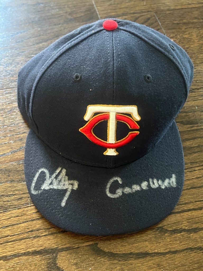 HECTOR SANTIAGO SIGNED GAME USED BASEBALL HAT AUTO MINNESOTA TWINS TC