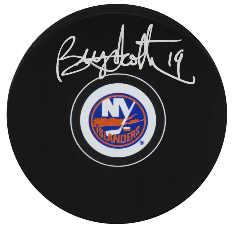 Bryan Trottier Signed New York Islanders Logo Hockey Puck - (SCHWARTZ COA)
