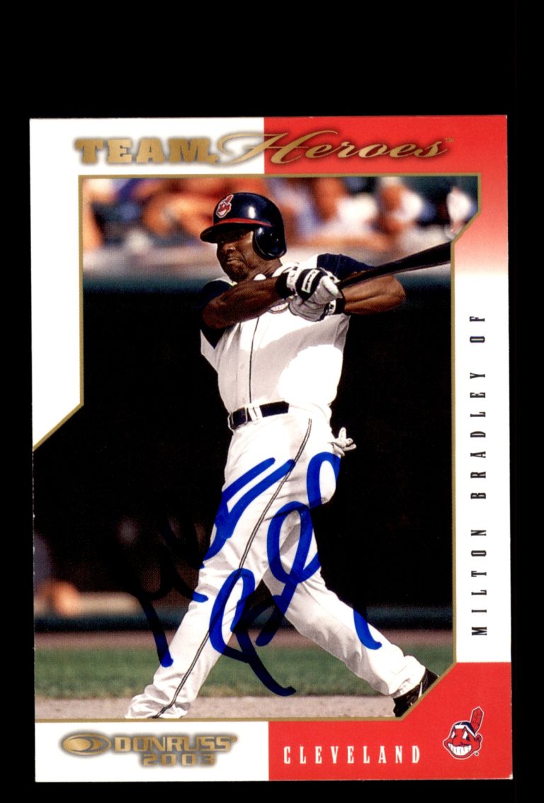 Signed Baseball Card Auto 2003 Donruss Team Heroes #160 Milton Bradley Indians