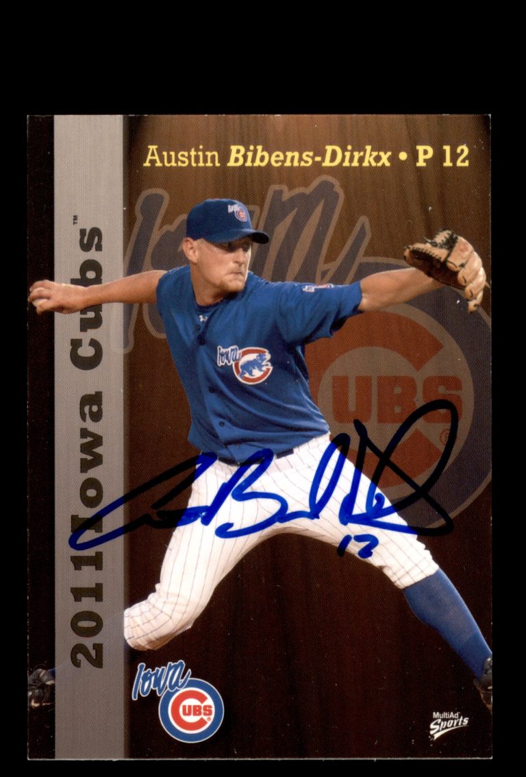 Signed Baseball Card Auto 2011 MultiAd Iowa Cubs #6 Austin Bibens-Dirkx