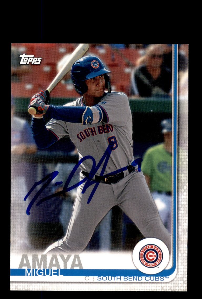 Signed Baseball Card Auto 2019 Topps Pro Debut #187 Miguel Amaya South Bend Cubs