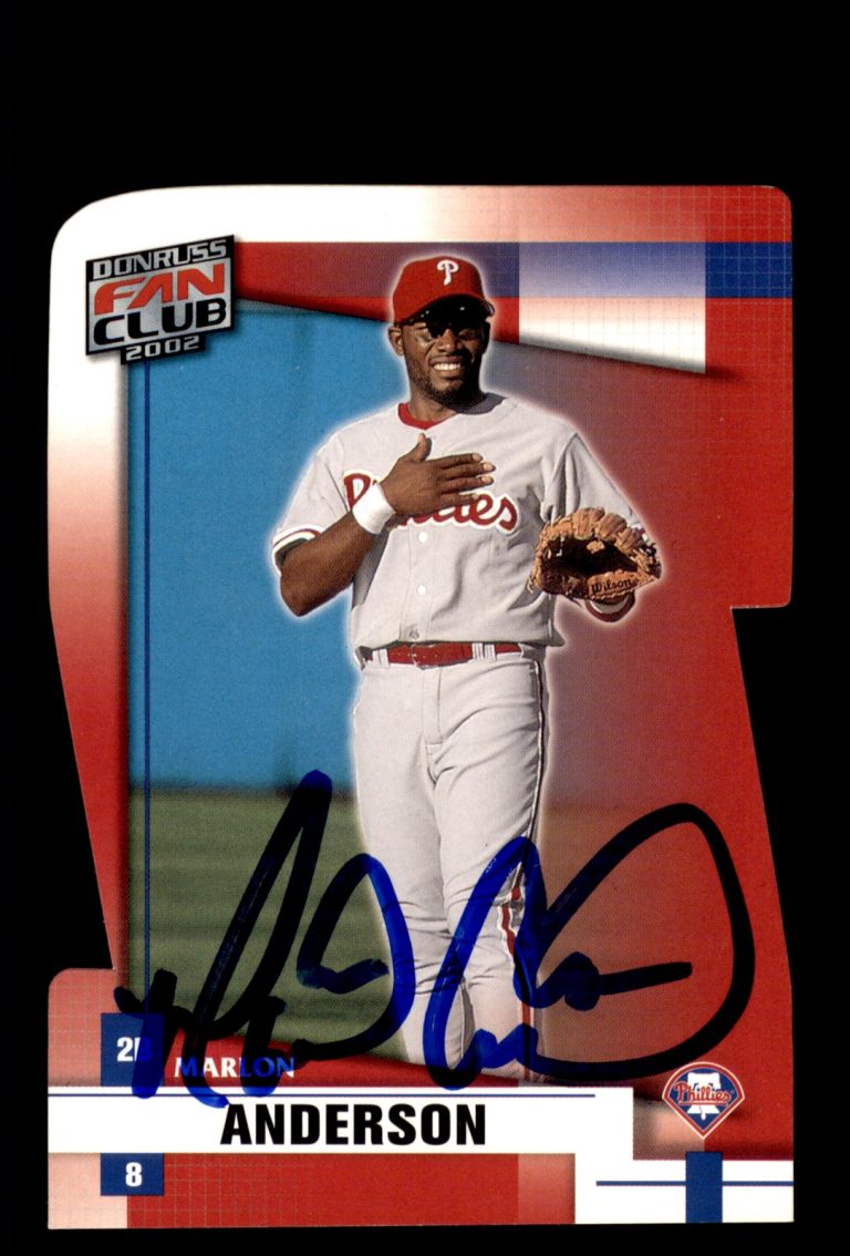 Signed Baseball Card Auto 2002 Donruss Fan Club #144 Marlon Anderson DieCut