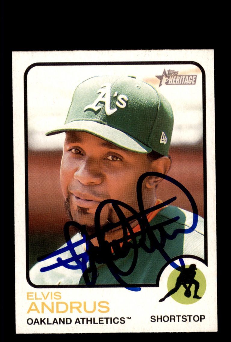 Signed Baseball Card Auto 2022 Topps Heritage #361 Elvis Andrus Athletics