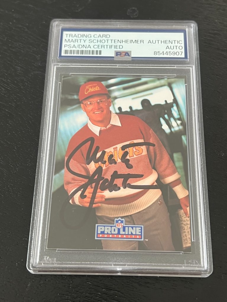 MARTY SCHOTTENHEIMER 1991 PRO SET #181 SIGNED FOOTBALL CARD AUTO CHIEFS PSA/DNA