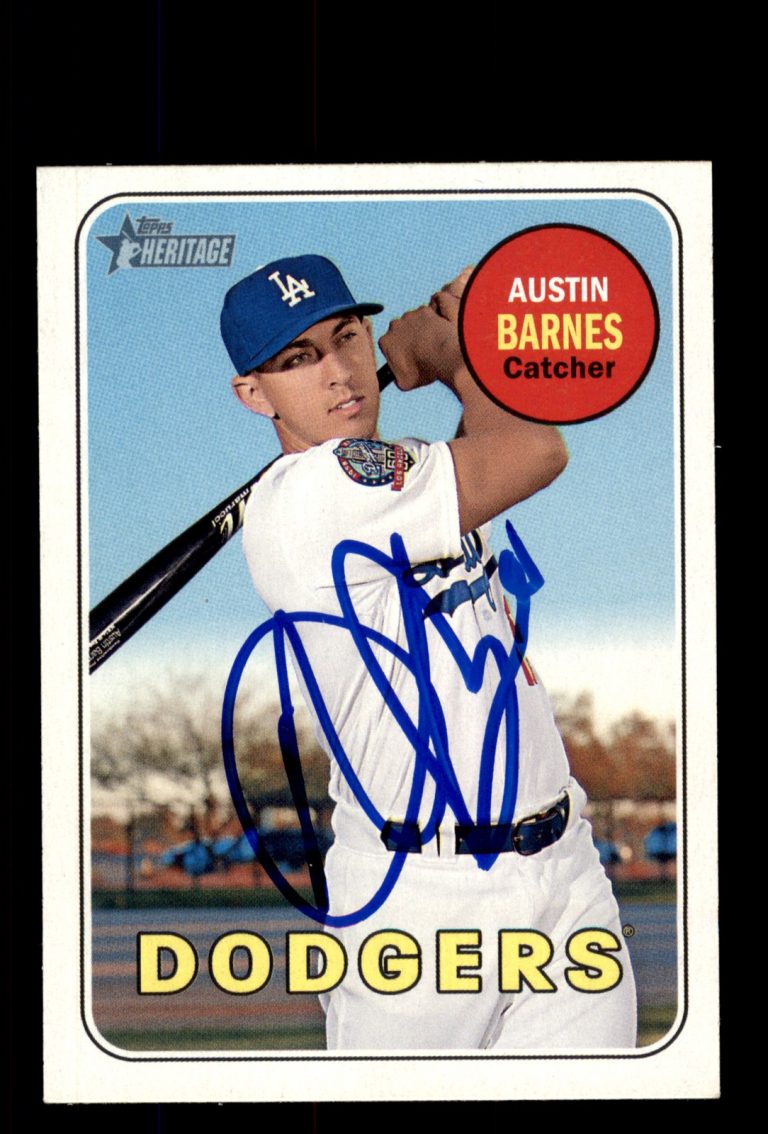 Signed Baseball Card Auto 2018 Topps Heritage #660 Austin Barnes LA Dodgers