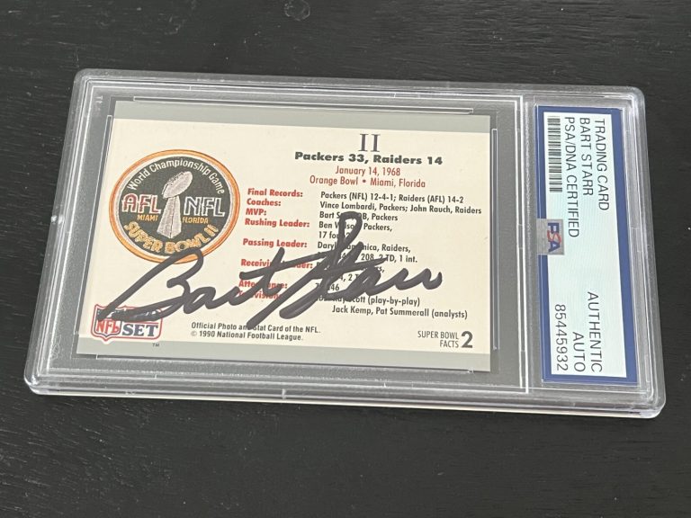 BART STARR SIGNED FOOTBALL CARD 1990 PRO SET SUPER BOWL II PACKERS QB PSA/DNA