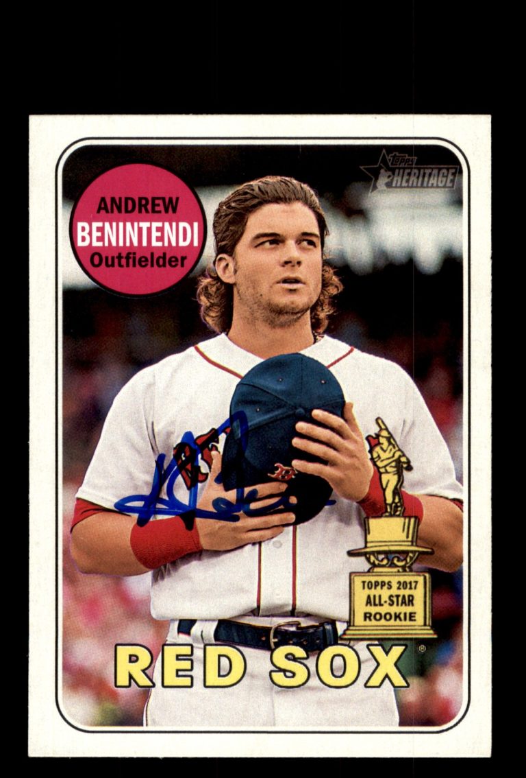 Signed Baseball Card Auto 2018 Topps Heritage #130 Andrew Benintendi Red Sox