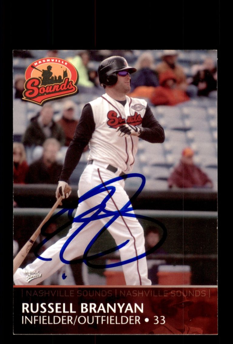 Signed Baseball Card Auto 2008 MultiAd Nashville Sounds #7 Russell Branyan