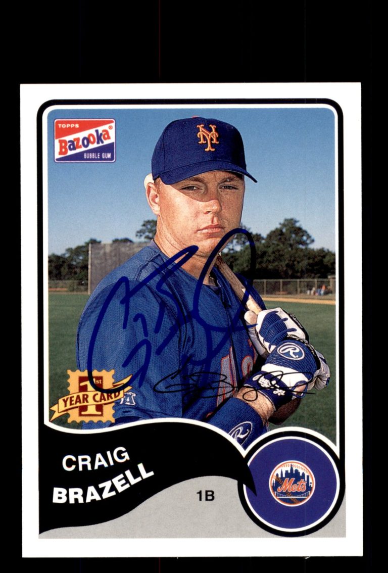 Signed Baseball Card Auto 2003 Bazooka #122 Craig Brazell New York Mets