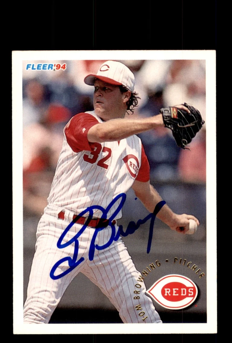 Signed Baseball Card Auto 1994 Fleer #406 Tom Browning Cincinnati Reds