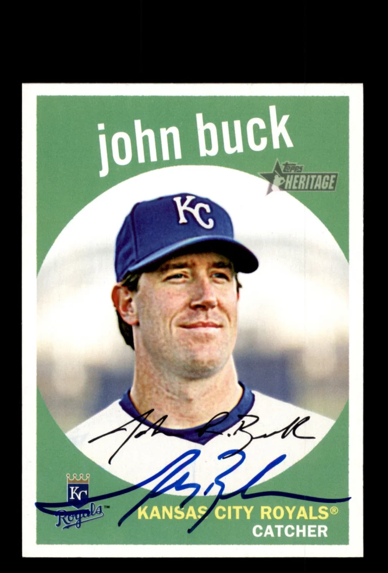 Signed Baseball Card Auto 2008 Topps Heritage #664 John Buck Kansas City Royals