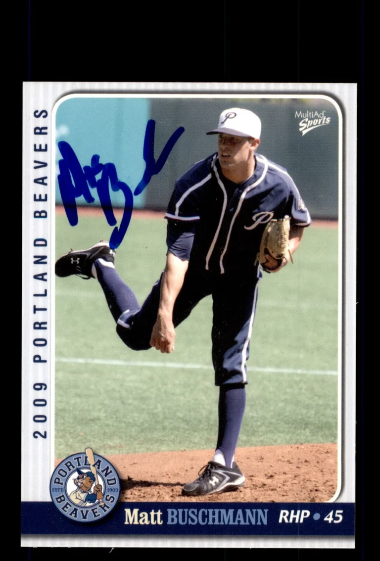 Signed Baseball Card Auto 2009 MultiAd Portland Beavers #29 Matt Buschmann