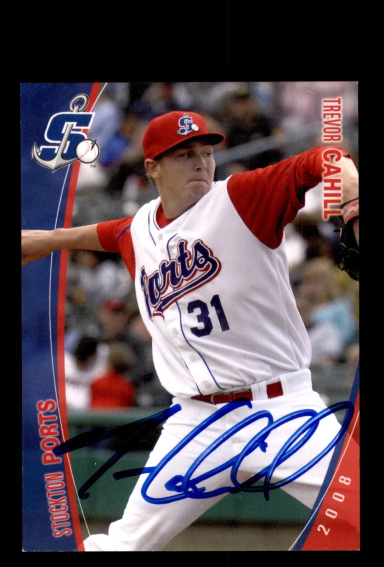 Signed Baseball Card Auto 2008 Grandstand Stockton Ports #6 Trevor Cahill