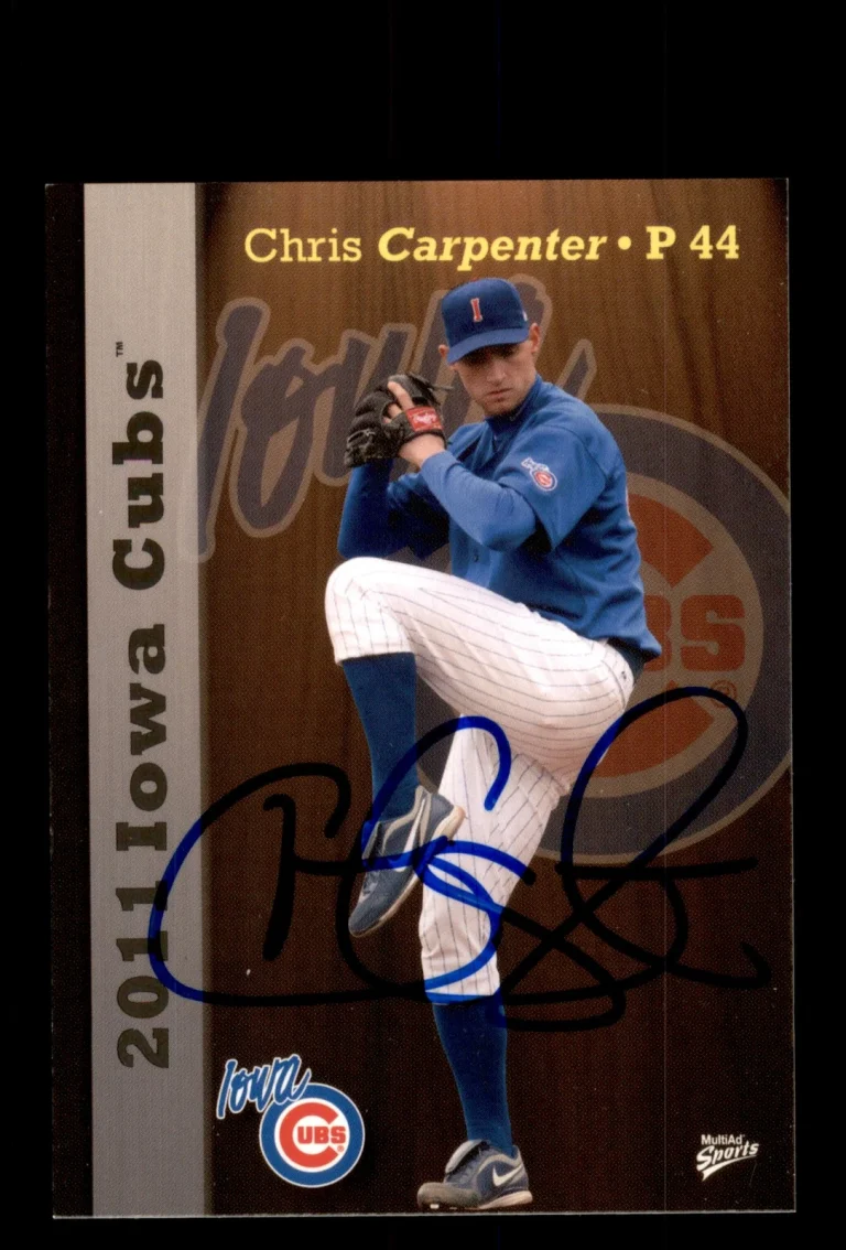 Signed Baseball Card Auto 2011 MultiAd Iowa Cubs #10 Chris Carpenter