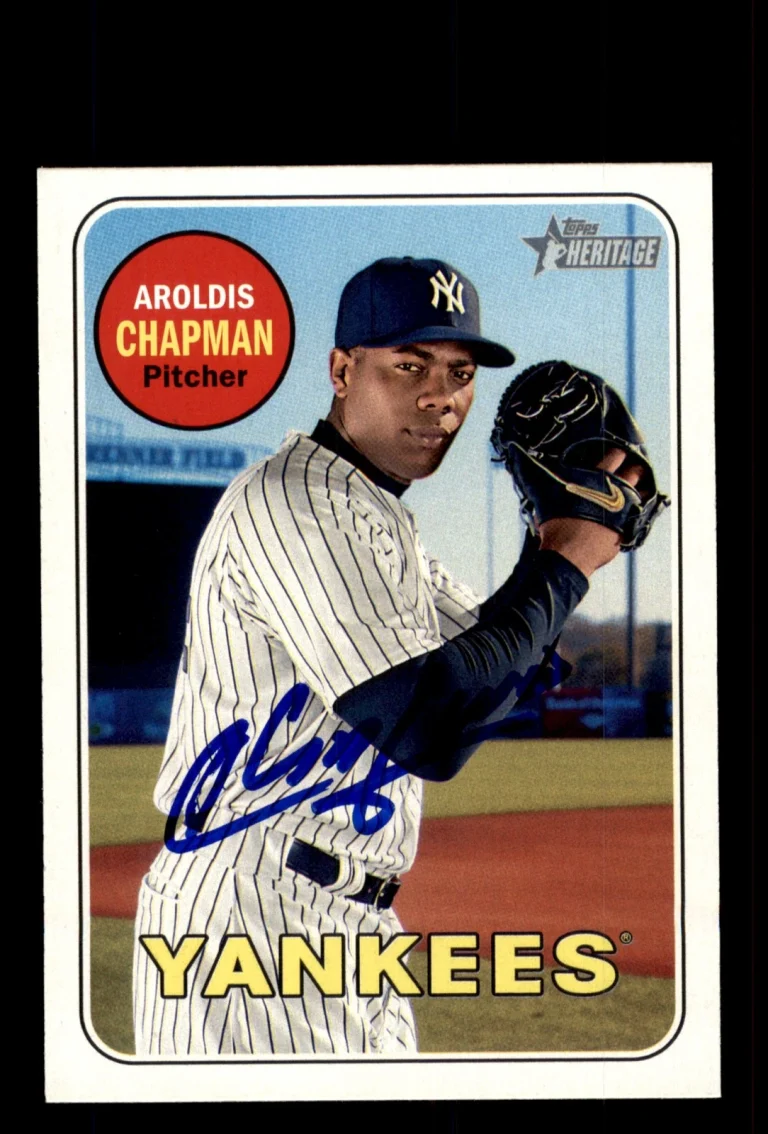 Signed Baseball Card Auto 2018 Topps Heritage #140 Aroldis Chapman Yankees