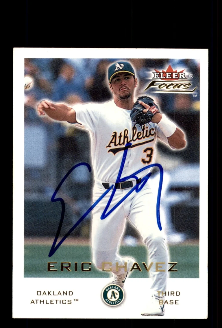 Signed Baseball Card Auto 2001 Fleer Focus #72 Eric Chavez Oakland Athletics