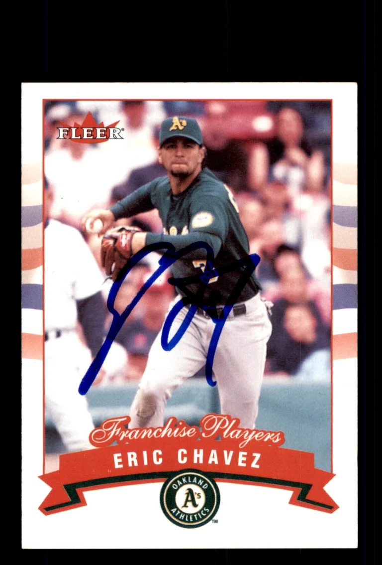 Signed Baseball Card Auto 2002 Fleer #21 Eric Chavez Oakland Athletics