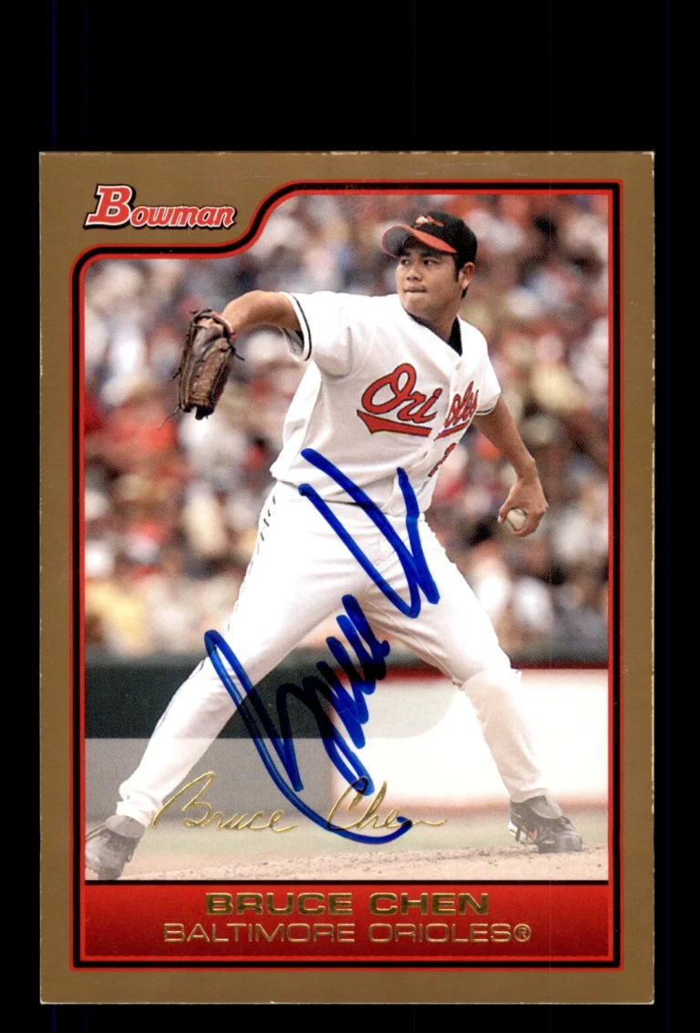 Signed Baseball Card Auto 2006 Bowman #126 Bruce Chen Orioles Gold