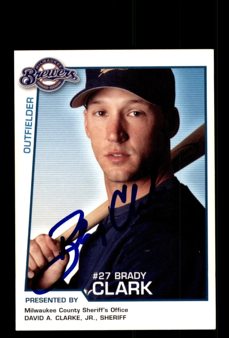 Signed Baseball Card Auto 2004 Milwaukee Brewers SGA Police Brady Clark