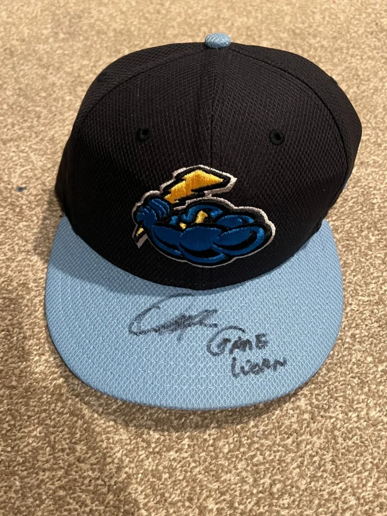 ORLANDO MERCADO SIGNED GAME USED BASEBALL HAT AUTO MILB TRENTON THUNDER NYY