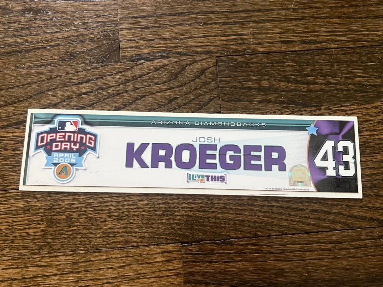 ARIZONA DIAMONDBACKS GAME USED BASEBALL LOCKER ROOM NAMEPLATE JOSH KROEGER 2005